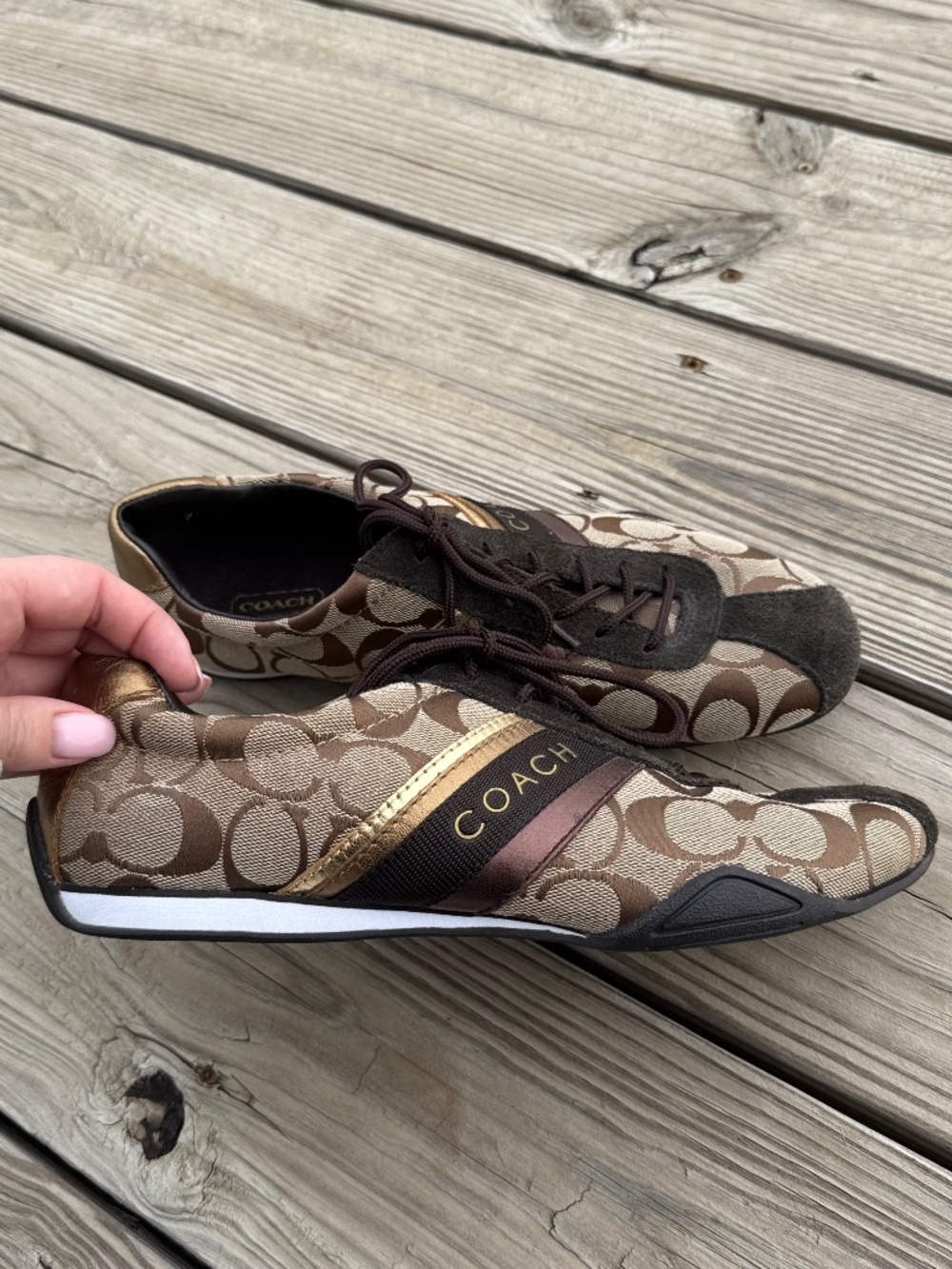 Coach Jayme Signature Monogram Sneakers Brown Gold Y2K size